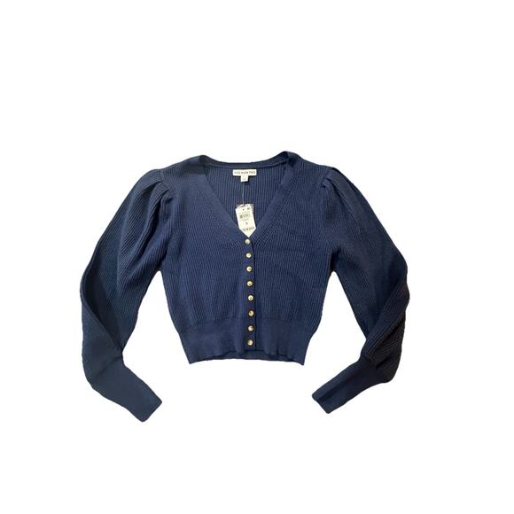 And Now This Blue Puff Sleeve Button Front Cropped Sweater Women’s S NWT - Picture 1 of 10